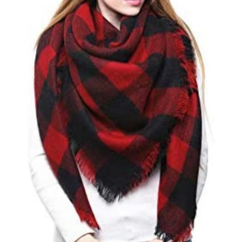 Checkered Plaid scarf black & red - Picture 9 of 13